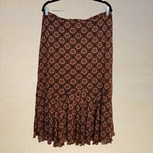 Emma James Red Oriental Print Chiffon Maxi Skirt Size Large Stretchy